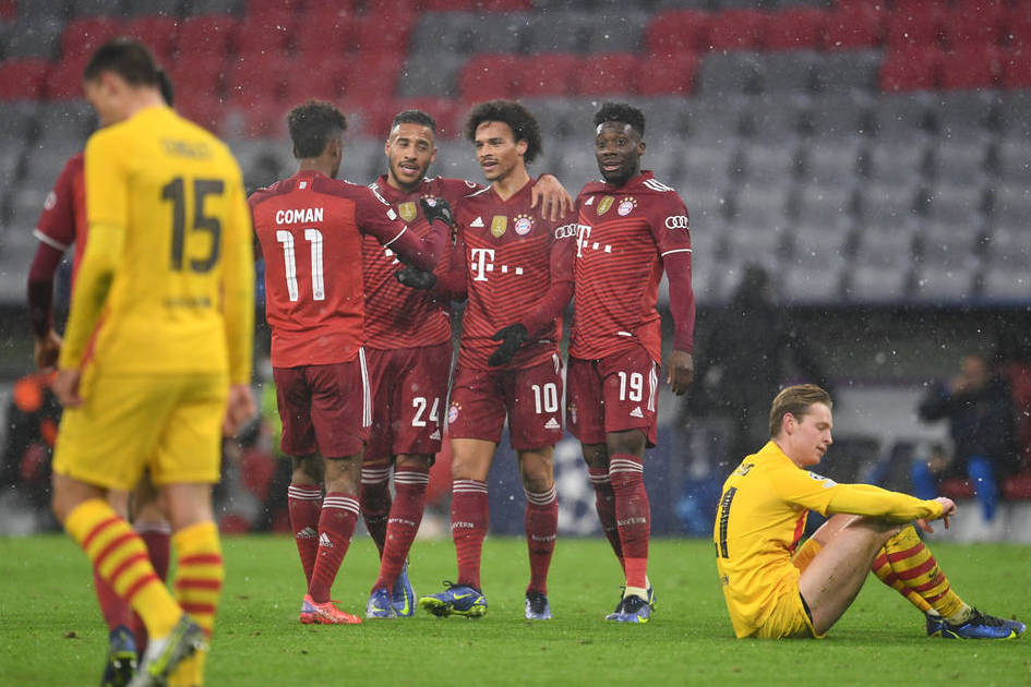 欧冠-巴萨0-3拜仁将踢欧联 穆勒萨内破门