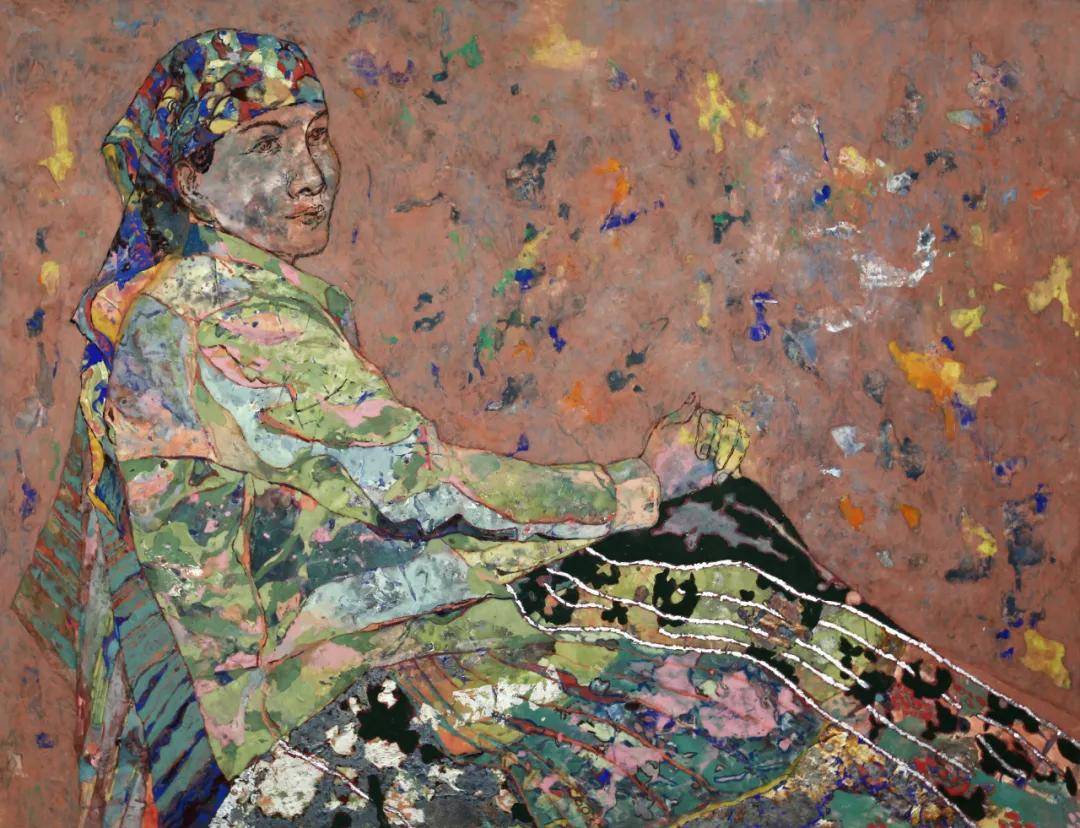 甘雨《人物课写生作业》 90cm×120cm 岩彩 金属箔 2015年