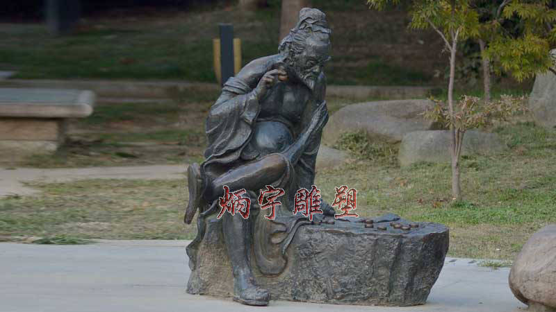 下棋人物雕塑,古代民俗雕塑,人物铜雕像
