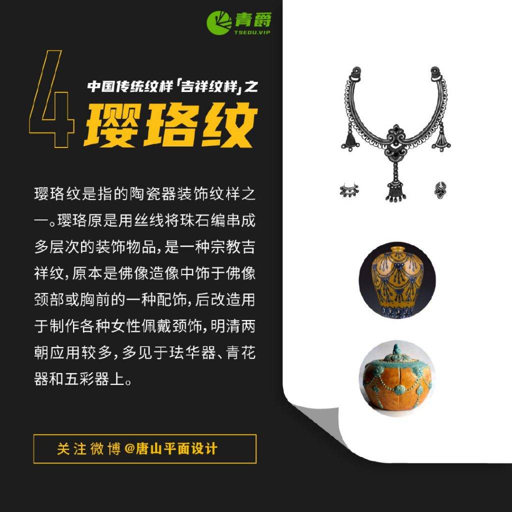 中国传统纹样(吉祥纹样)之 璎珞纹又称为"八宝纹",吉祥八宝,是藏传