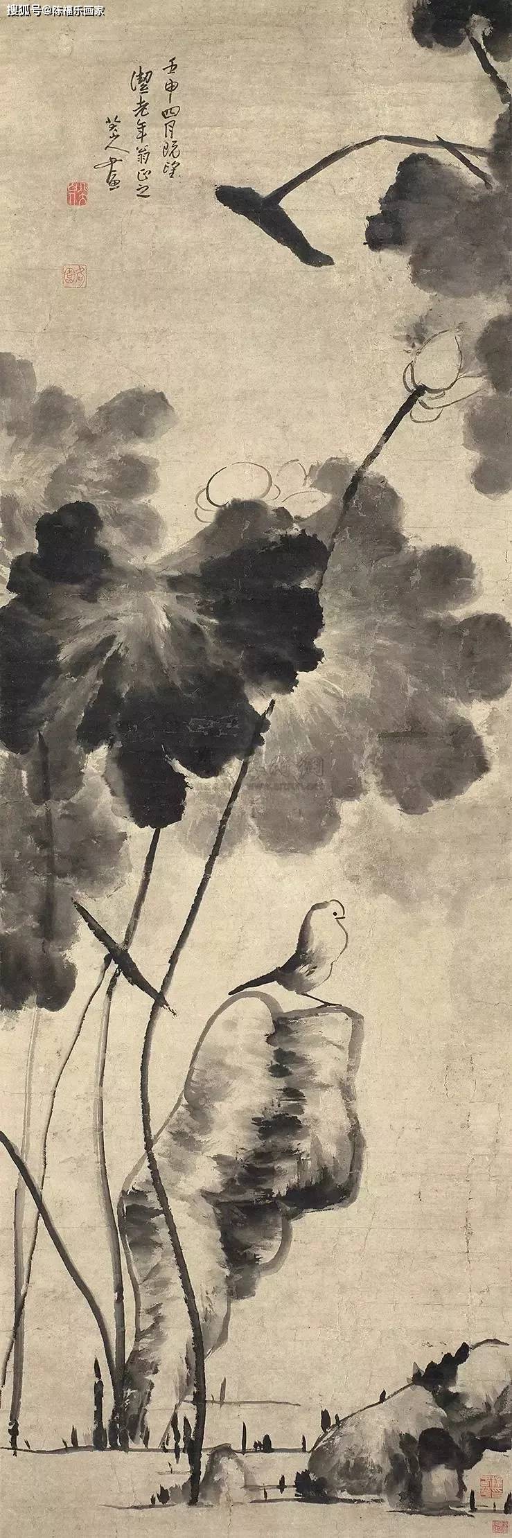 八大山人花鸟画,一花一鸟皆是悲啼!_荷花