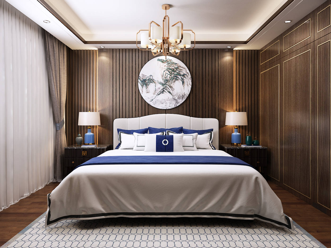 空间|都市果岭140平新中式风格--20万精装修!