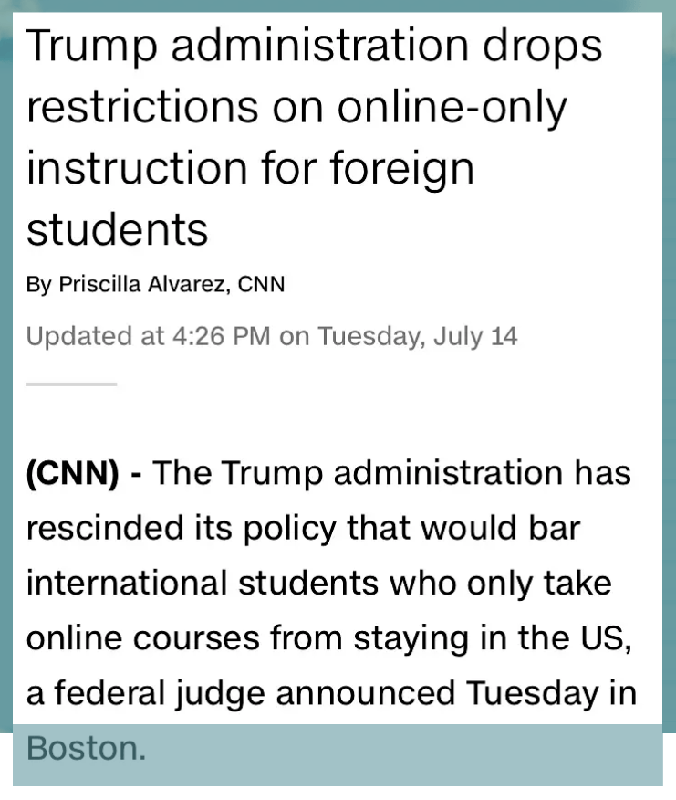 美国|美国取消留学生签证限制新规！留学生上网课不受影响