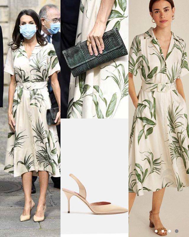 国王|莱蒂齐亚王后参加周日弥撒！穿绿色印花裙又美了，国王宠溺眼神啊