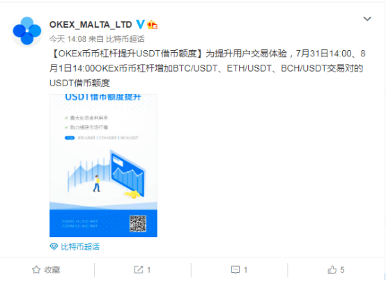 杠杆|OKEx币币杠杆USDT借币额度提升透露出什么信号