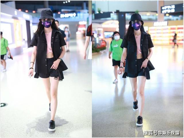 粉色|韩雪真是有女团范，粉色T恤打个结，搭配衬衫短裤，双腿笔直纤细