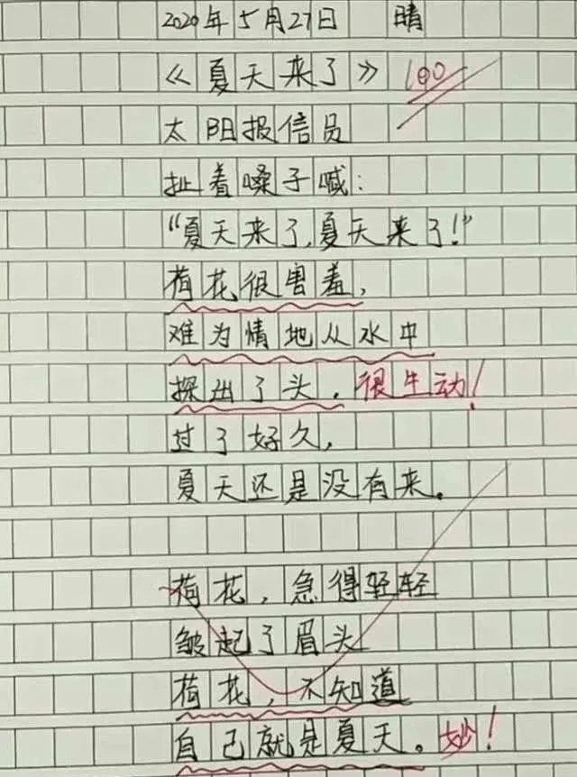 小学生满分作文《夏天来了》火了,网友:优秀,我拜你为师吧!