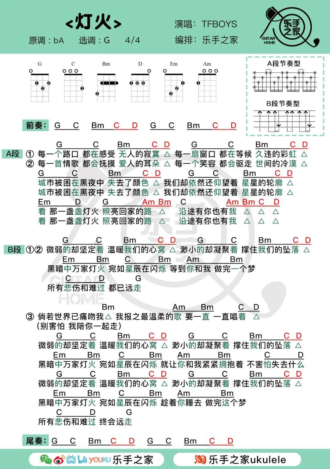 tfboys尤克里里曲谱简单版_尤克里里简单版曲谱(2)