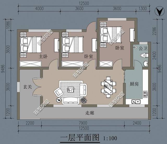 原创房屋开间12.1米,进深9.8米怎么设计?