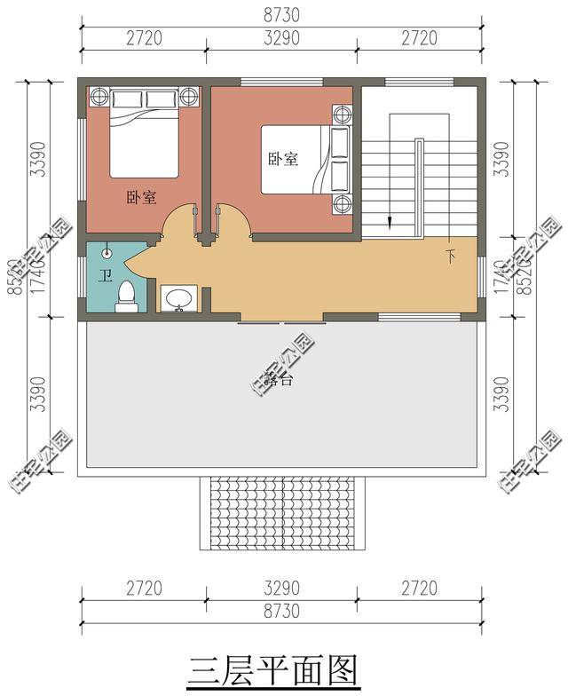 原创农村建房占地面积80至100平米房屋方正三层带露台该怎么设计