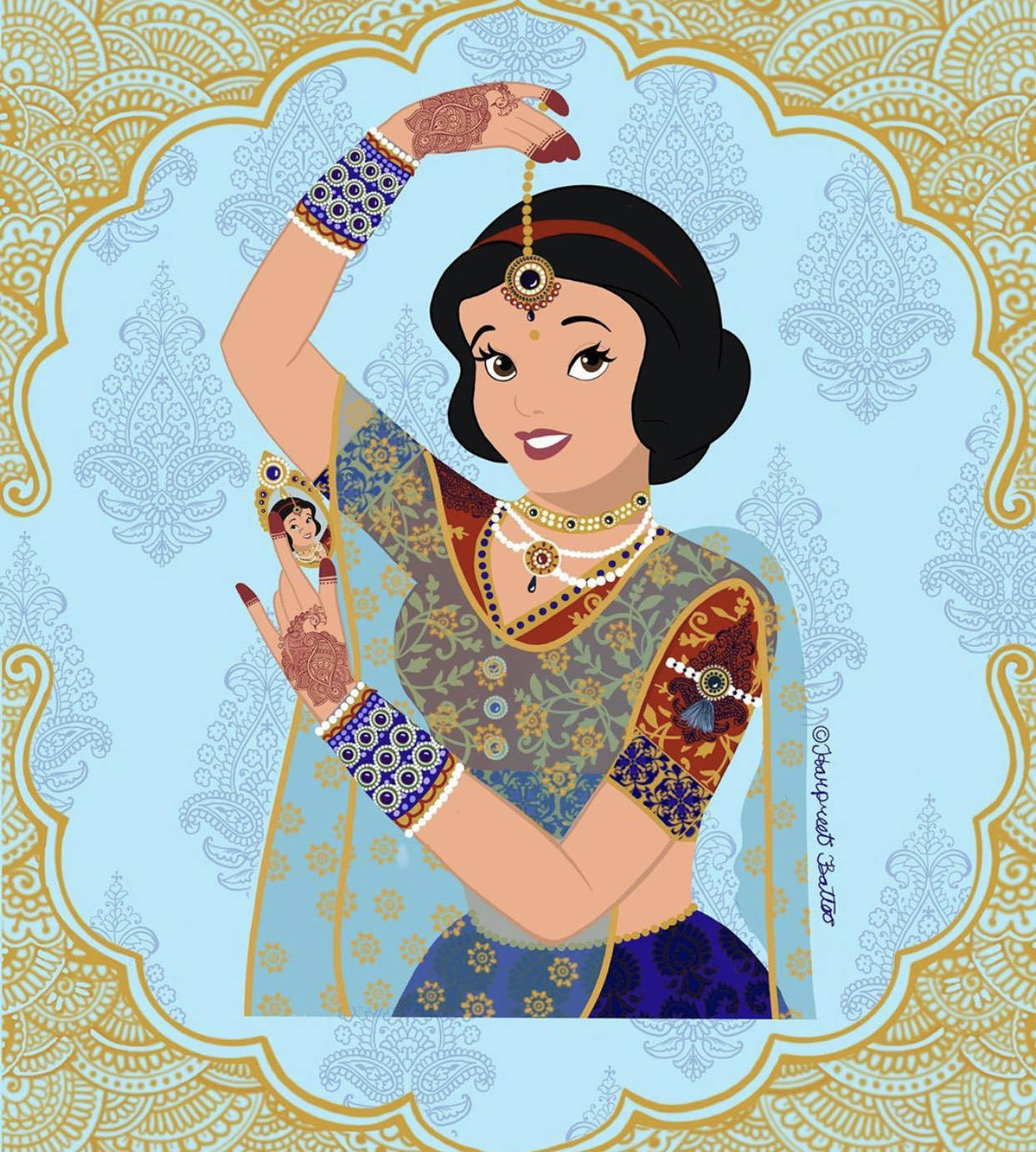 异域|“印度风”下的迪士尼公主，全员皆异域风情，爱丽儿穿鼻环可真疼