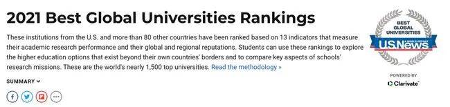 USNews|2021USNews全球大学排名公布，前三十美国独占20席