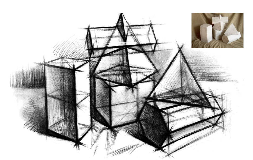 石膏几何体的结构素描~美术生#远伦教育
