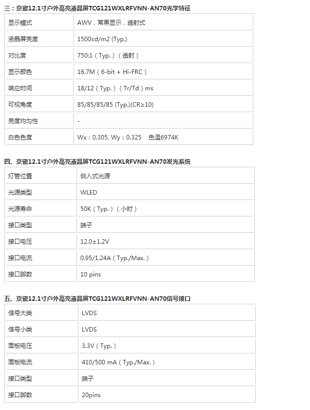 京瓷12.1寸液晶屏TCG121WXLRFVNN-AN70-户外高亮显示屏 京瓷12.1寸液晶屏TCG121WXLRFVNN-AN70-户外高亮显示屏