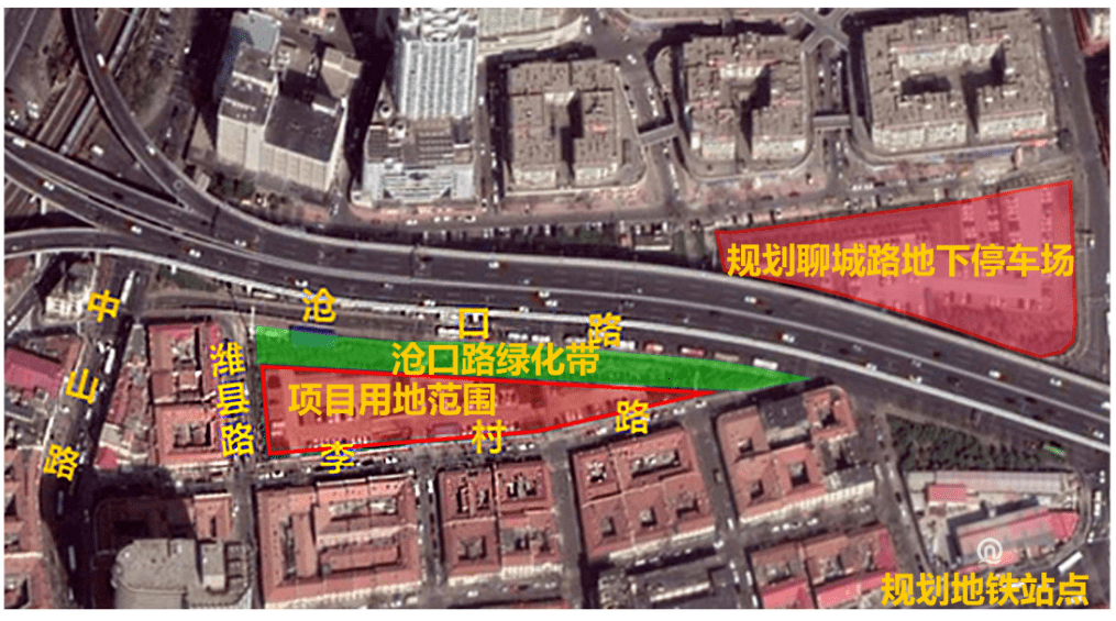 项目综合利用地下空间及沧口路绿化带(详见区位图)地下空间,建设地下