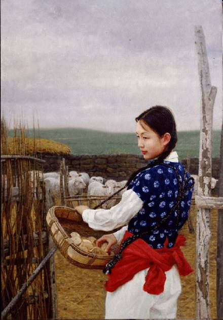 图片[1]-油画名家——吴静涵乡村少女系列油画作品欣赏-魔性次元