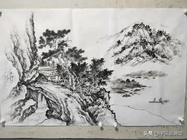 传统山水画的画法步骤解析,由黑白稿到水墨画的过程