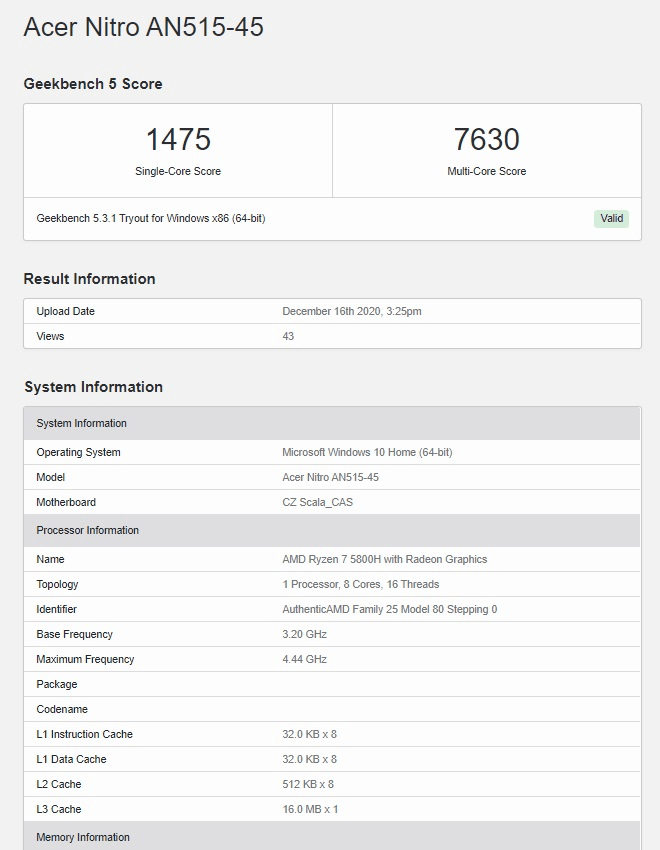 架构|锐龙7 5800H跑分曝光，Zen3架构性能提升20%