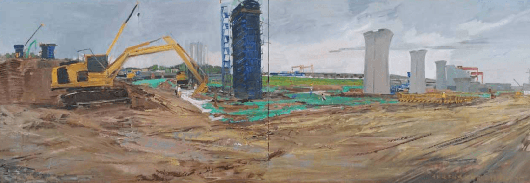 马佳伟 《京雄城际铁路》 240x120cm 布面油画 2019年