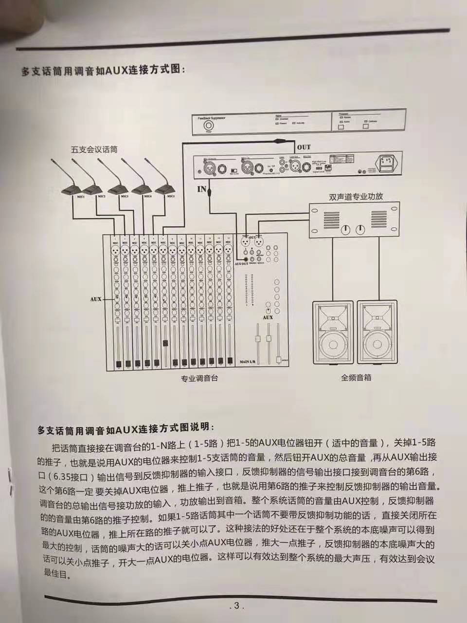 上田ueda反馈抑制器多支话筒的接法