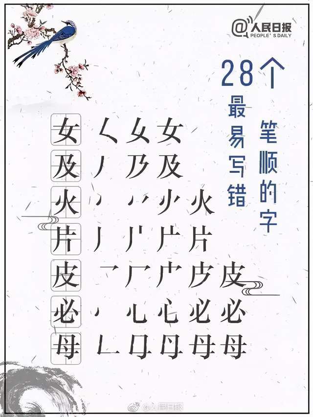 女火力九28个常用却极易写错笔画顺序的汉字分享