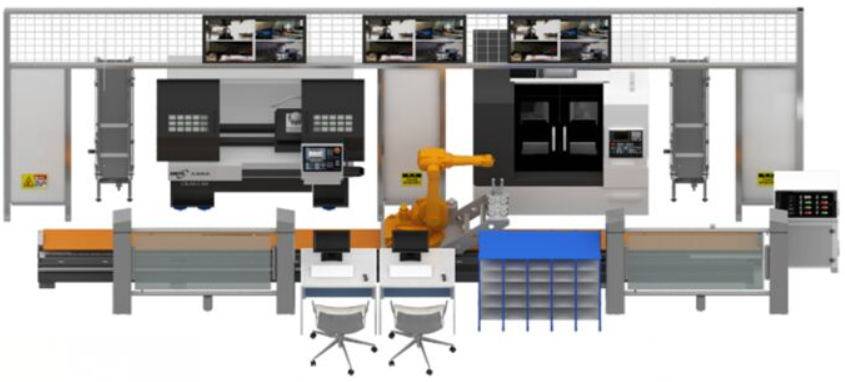 数控加工机床工作岛即切削加工智能制造单元,即可以连线完成整个系统