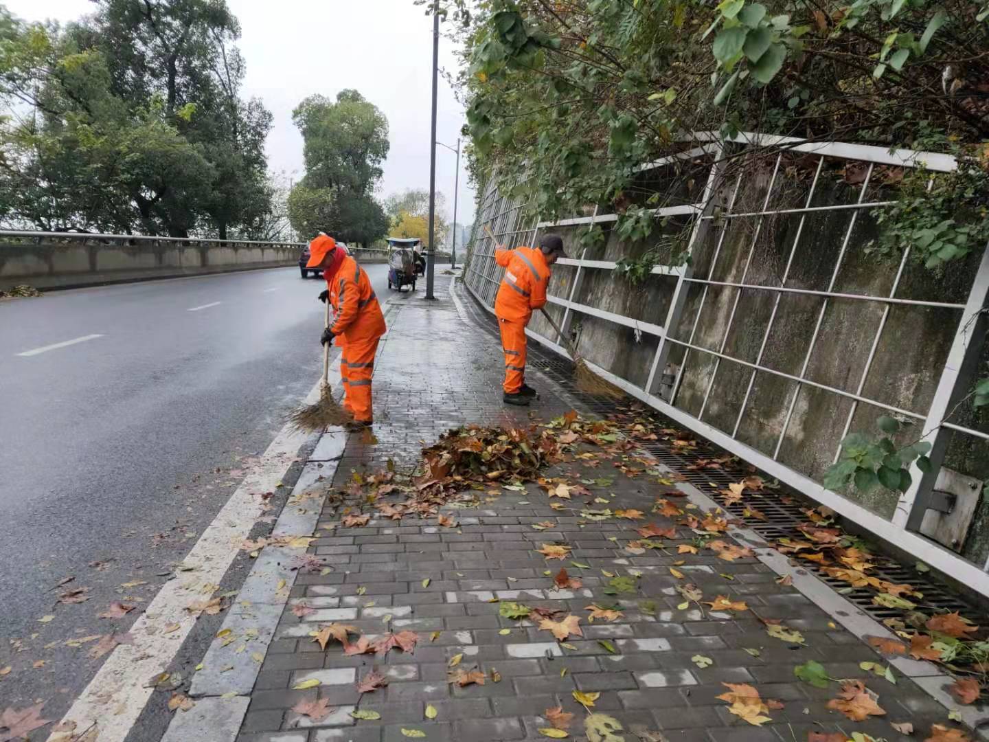 冬季道路清扫保洁寒风落叶中坚守的仁仁洁环卫人