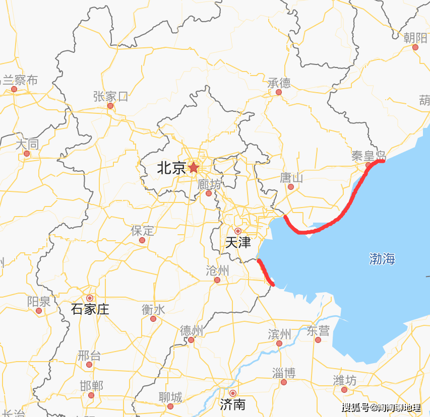 本来从绥中县老龙头到渤海新区是一条连续海岸线的,但是由于天津市,把