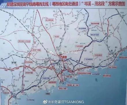 深南高铁粤西支线岑溪茂名段方案示意图出炉