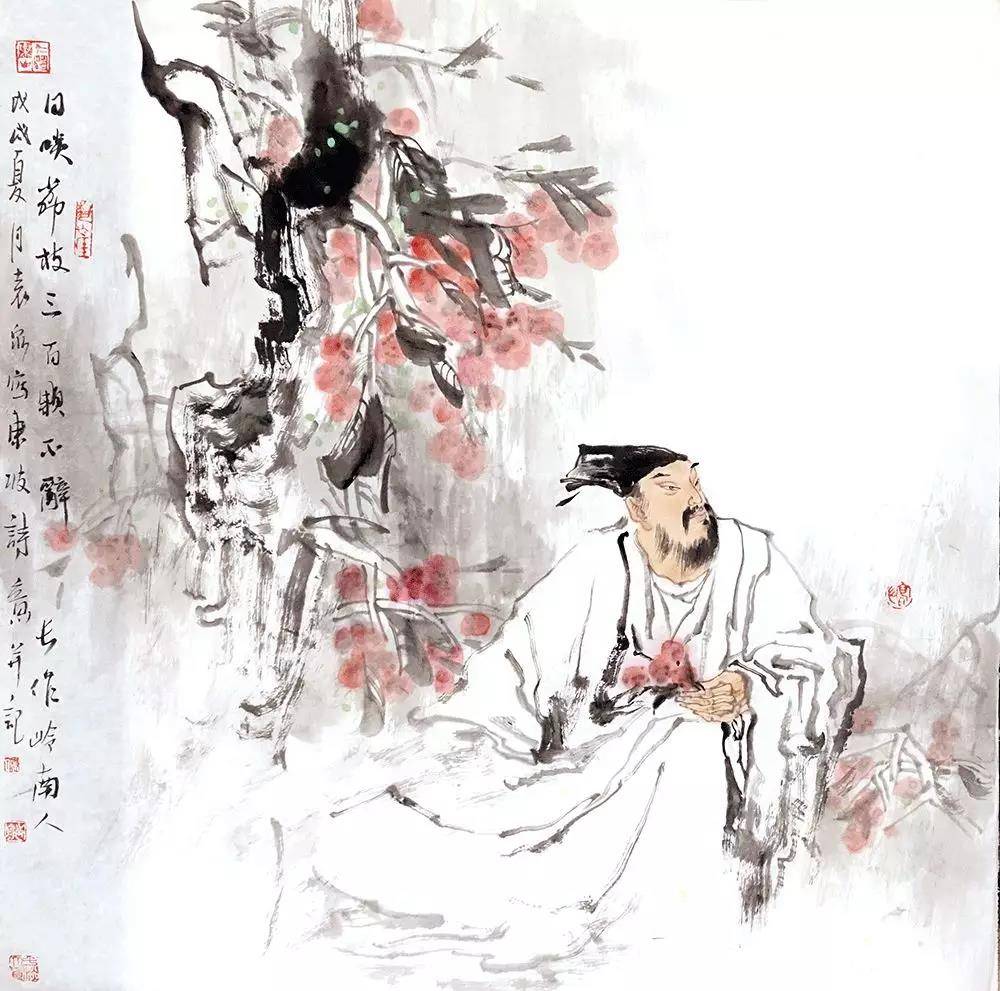 《日啖荔枝三百颗》中国画-袁泉-68x68cm