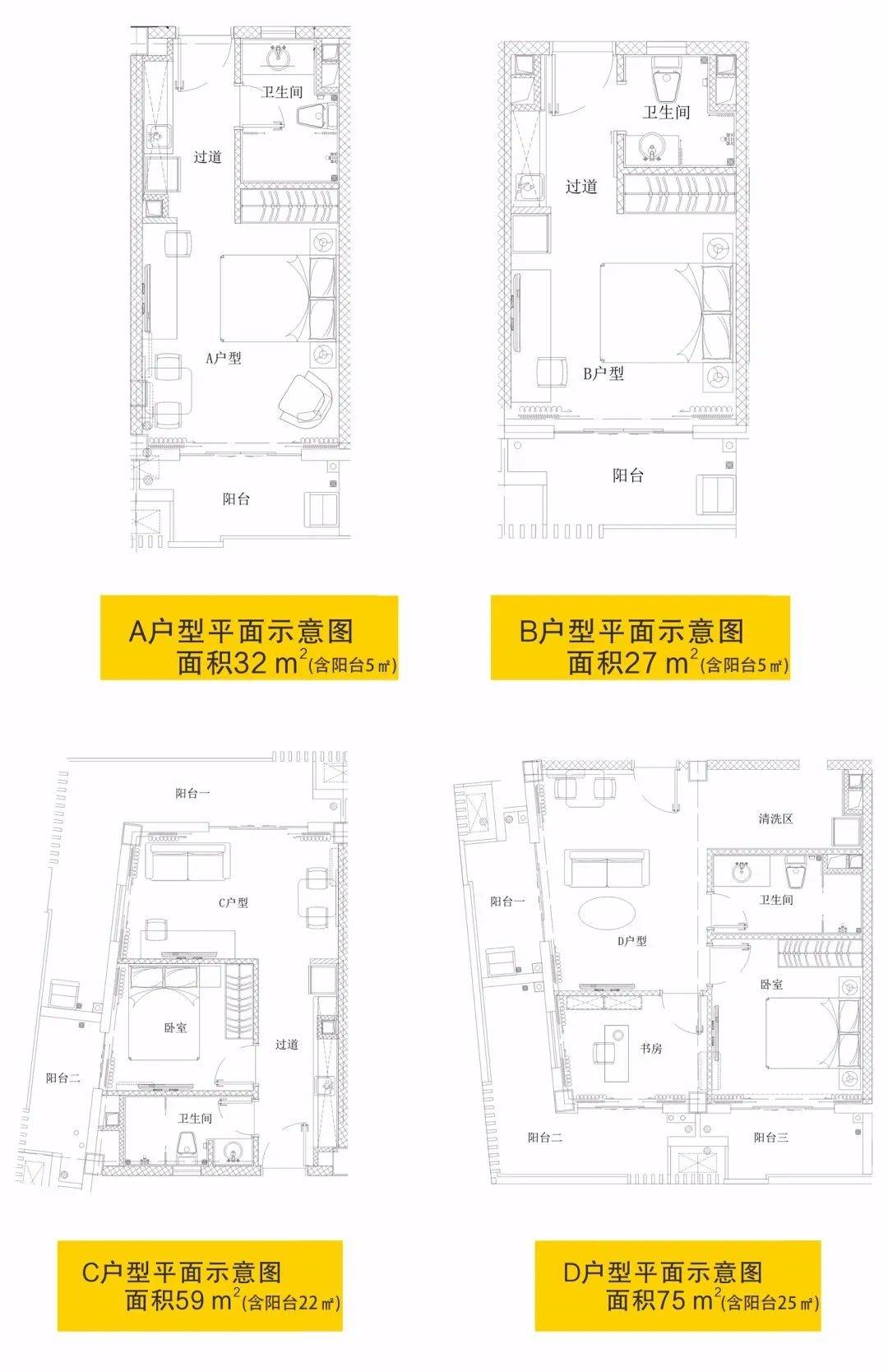 据介绍,人才公寓房型分为a,b,c,d四种户型,其中a,b户型为主力户型,占