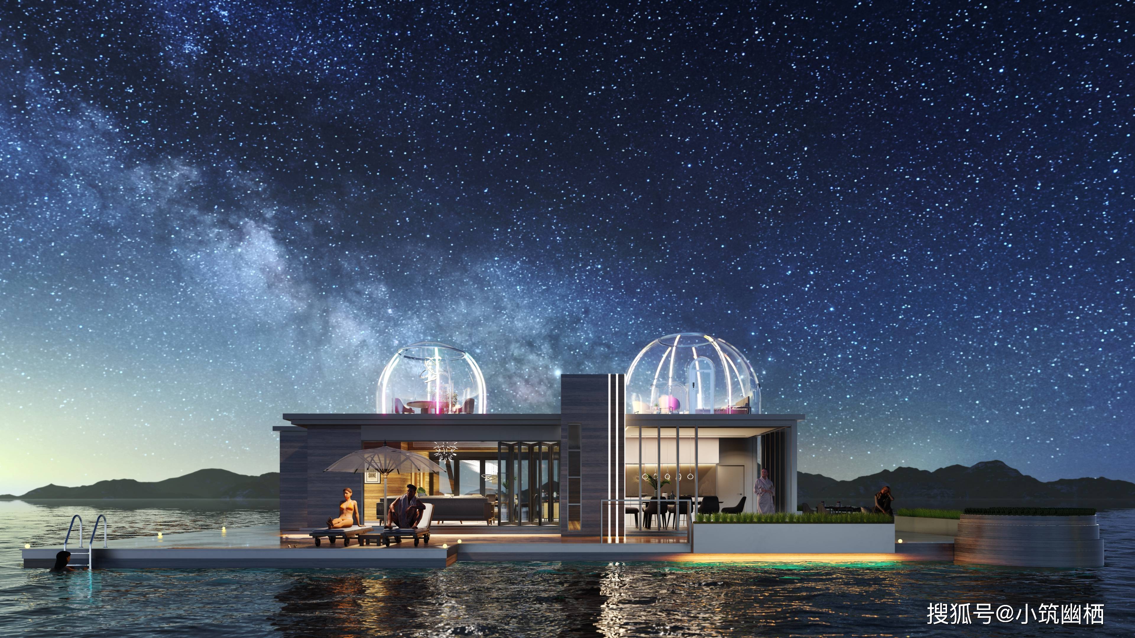 海岛奇观,海上漂浮星空房建立