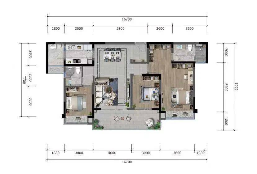 菁蓉滨湖湾建面约120,133㎡户型图 两个套四的户型则采用了横厅