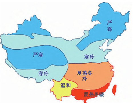 严寒地区:最冷月平均温度≤-10℃,日平均温度≤5℃,天数≥145d; 寒冷