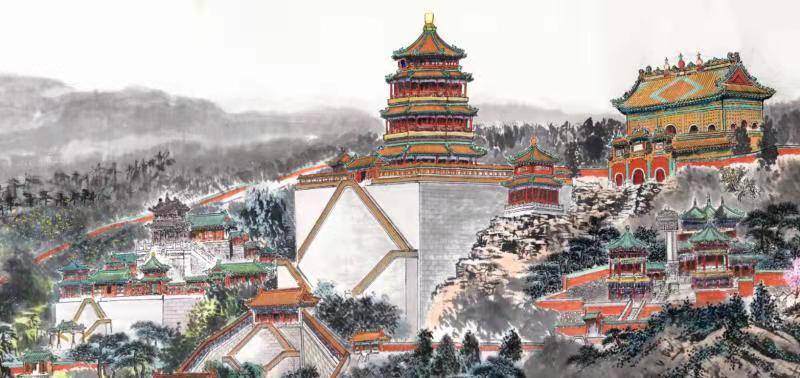 著名画家刘庆路历时十多年完成的巨幅长卷《颐和园全景图》,画卷长12