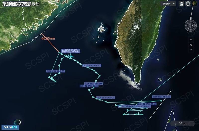 除了反覆监控台海军事动态之外,这架rc-135u电侦机距离大陆领海的距离