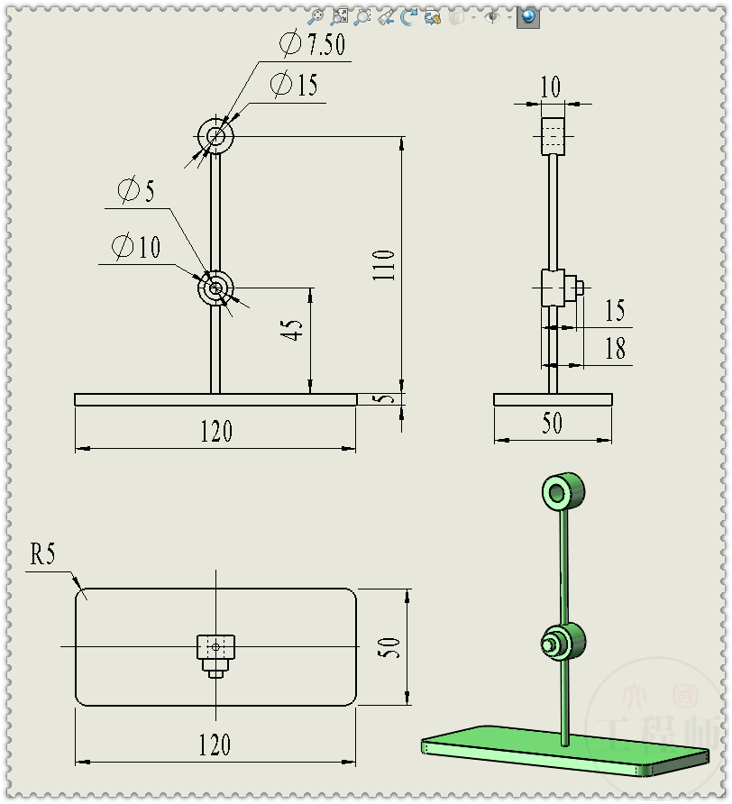 SolidWorks零件图纸,solidworks训练图纸 用solidworks制作一个四连杆杠杆机构_零件