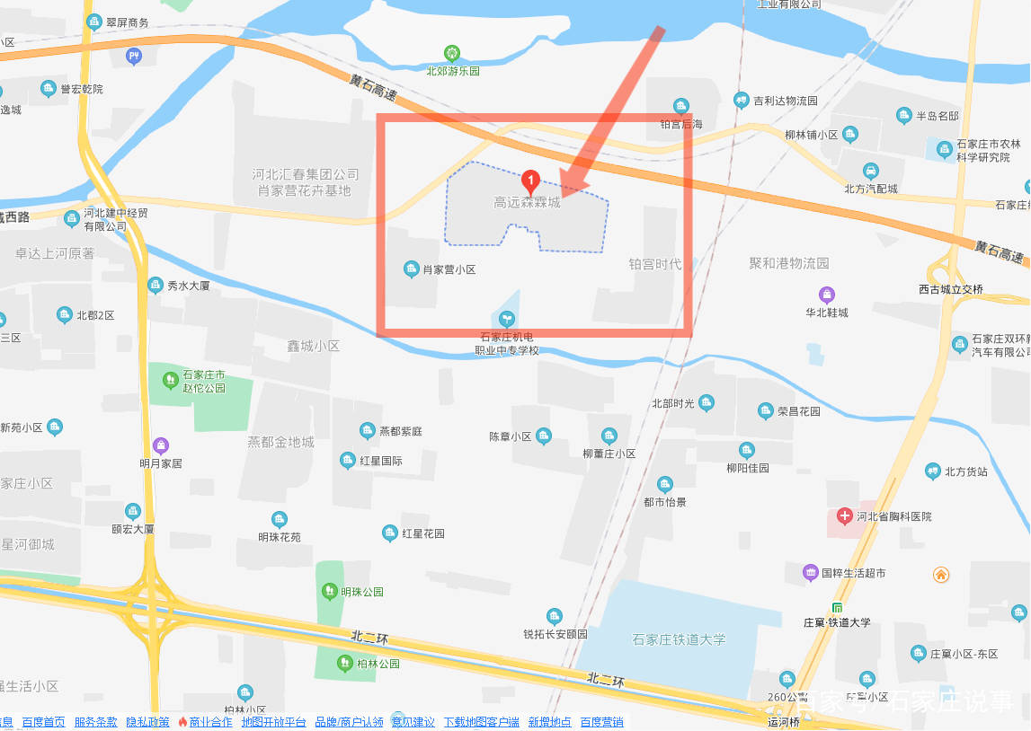 在石家庄西北方向二环以外红星街北行,与古城西路石黄高速南邻的位置