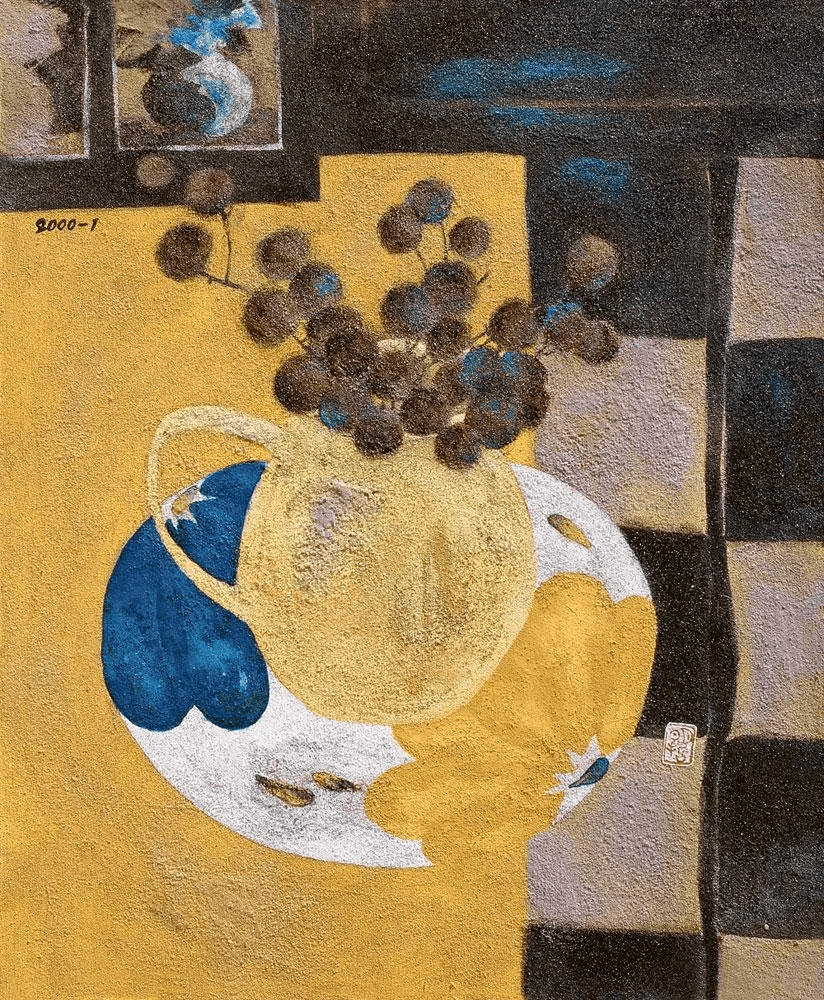 胡明哲岩彩作品《静物2000》 60x50cm 2000