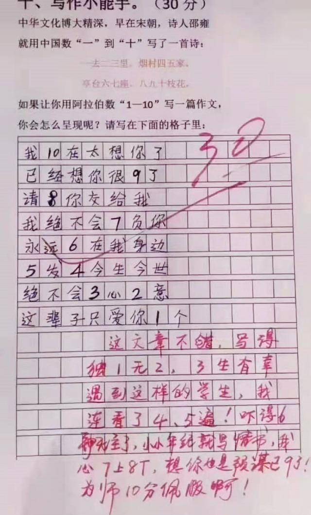 搞笑图片:现在小学生的作文真有才,老师给满分.