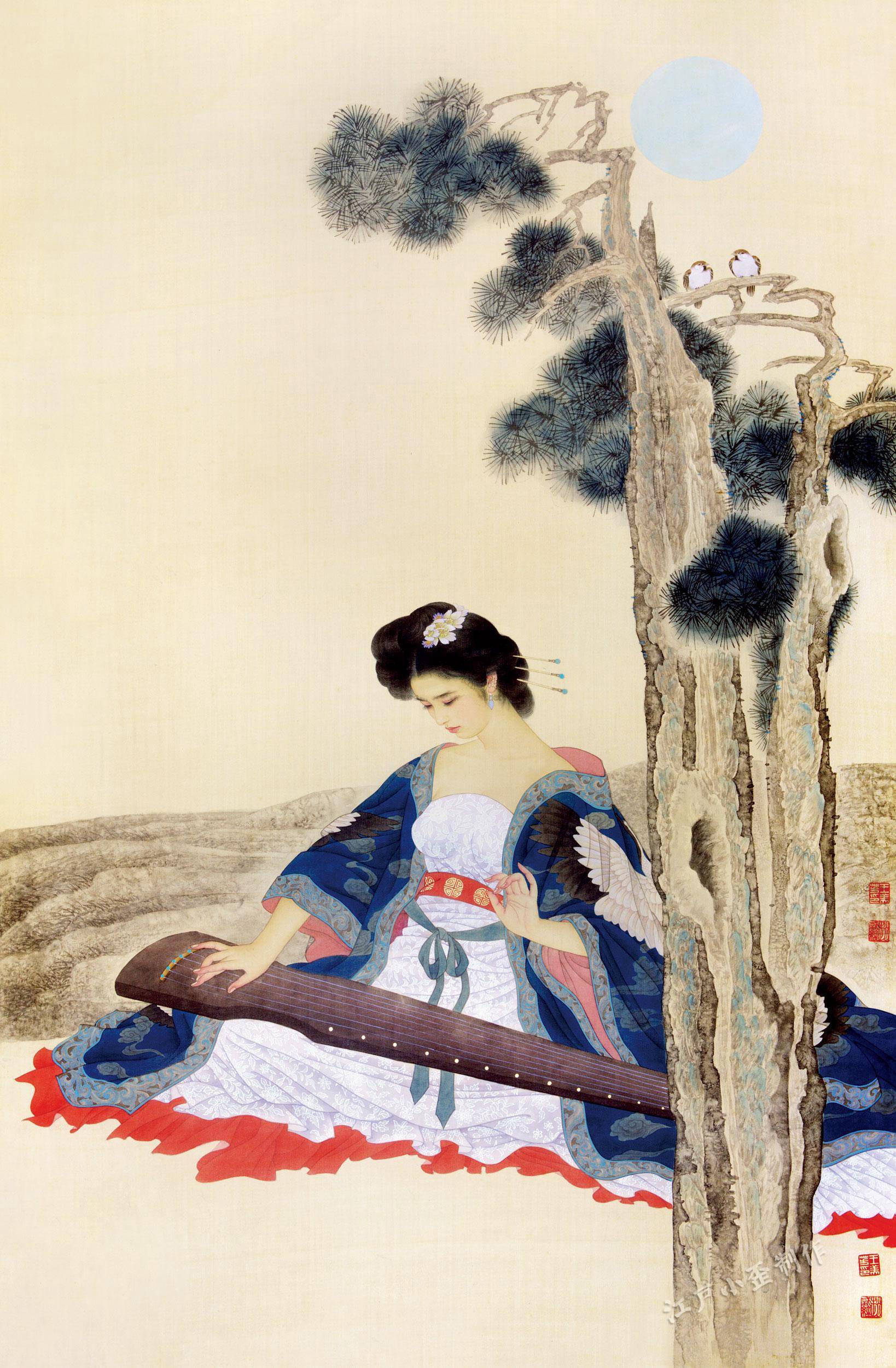 月下抚琴