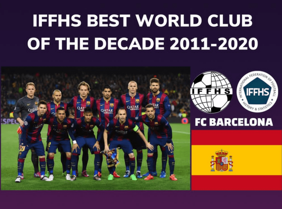 统计联合会)评选了世界足坛2011-2020年最佳俱乐部,结果巴萨力压皇马