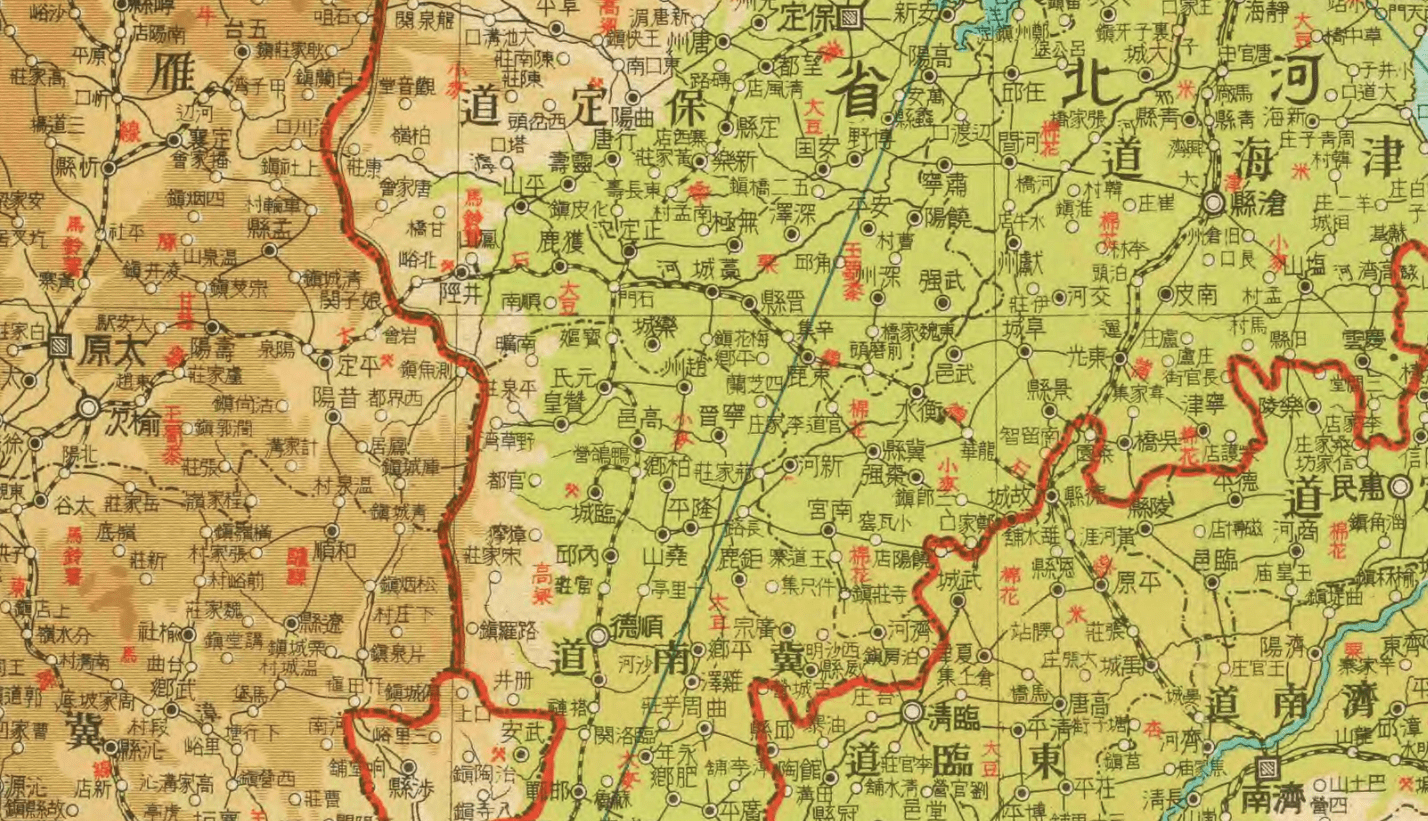 1942年日军的地图上已经将建成的石德铁路绘制上去