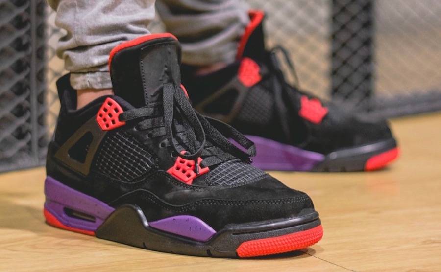 乔丹aj4 黑紫猛龙篮球鞋 air jordan 4 retro raptors nrg 上脚