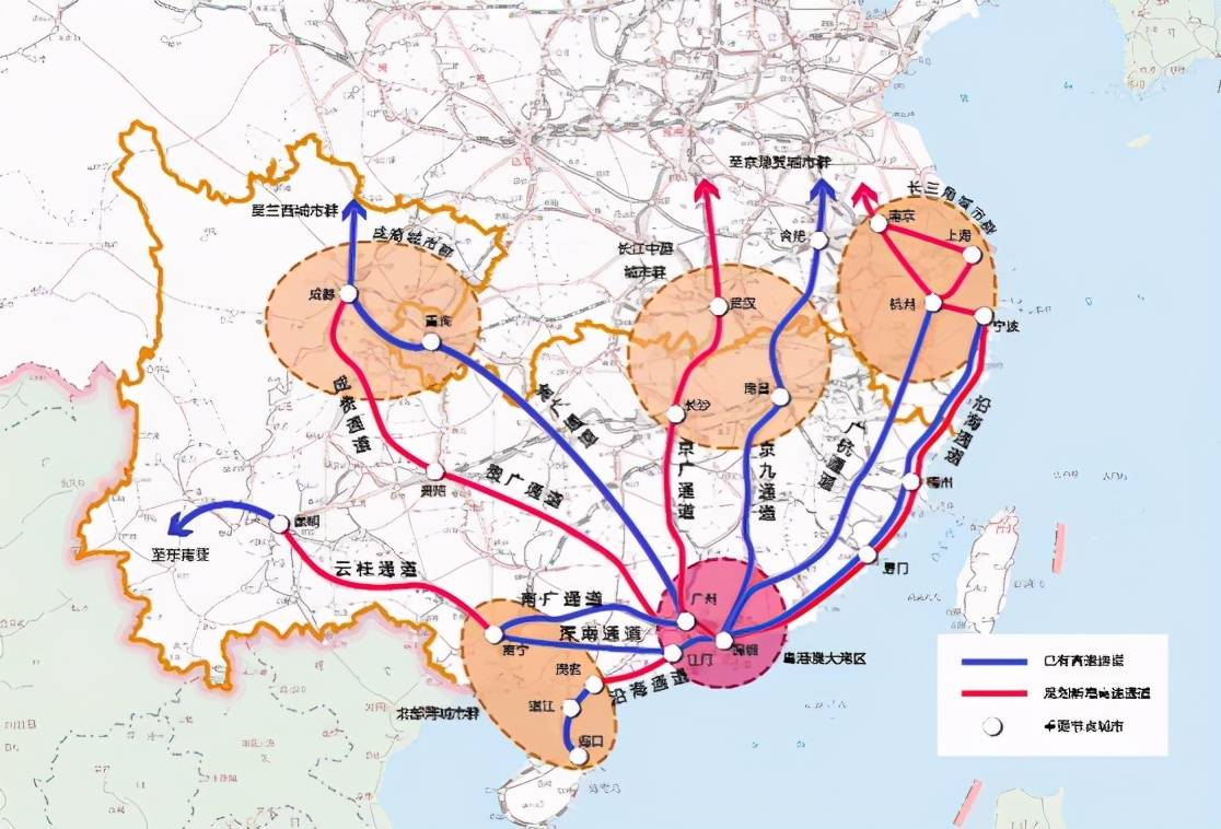 着力打造京广深港,赣深,贵广-南广,沿海(厦深),珠江-西江五大铁路走廊