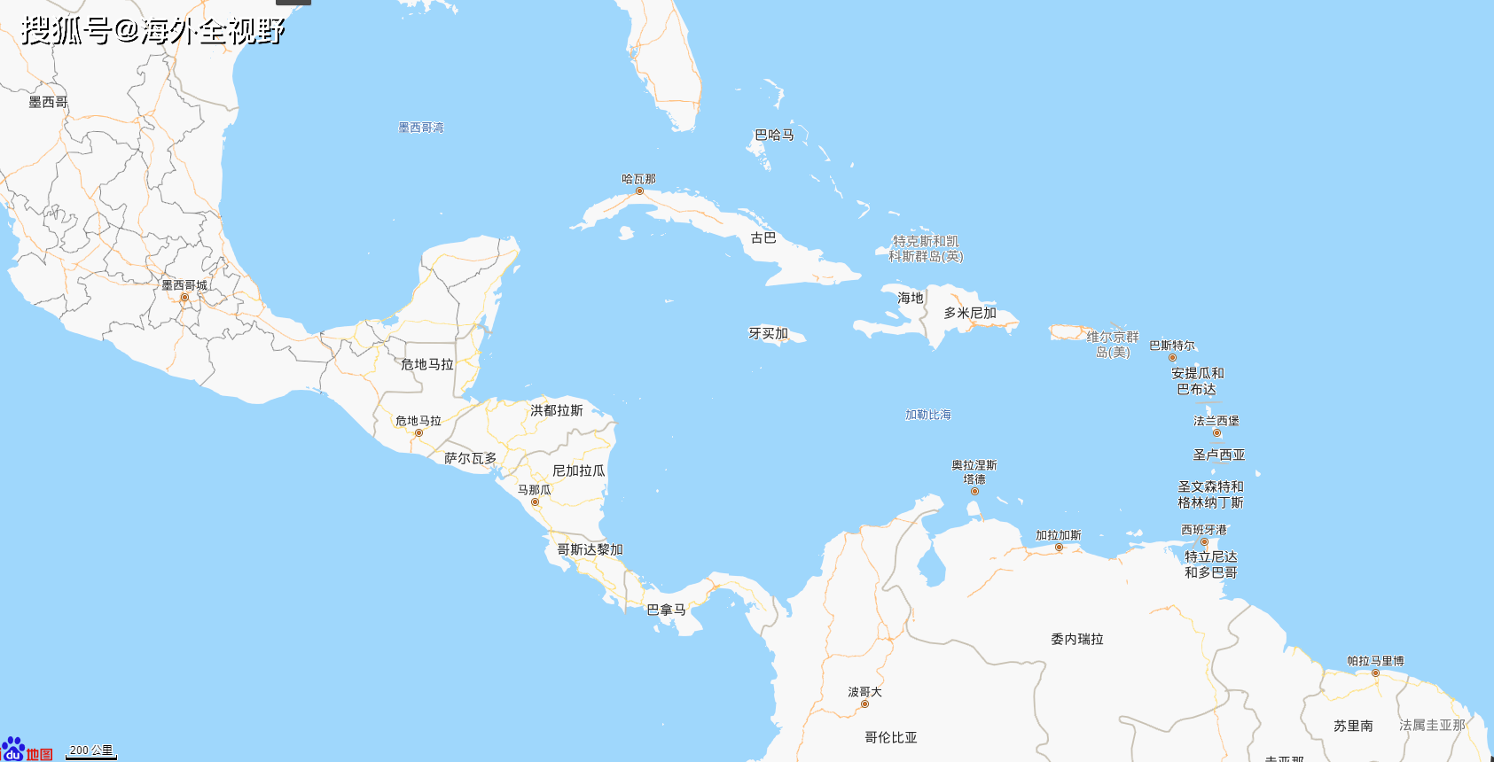 加勒比地区的范围,依照联合国地理分区里的地理亚区来判定,为加勒比海