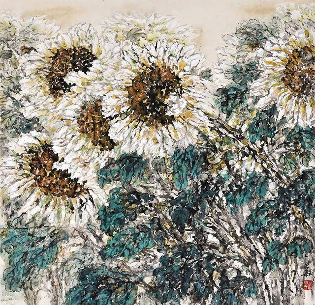 姚思敏《向日葵》68×68cm 中国画