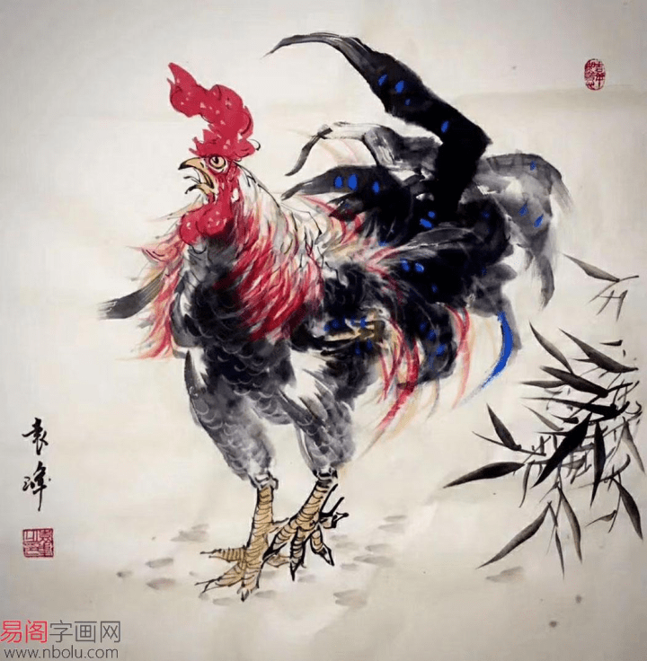 中美协画家袁峰,国画公鸡生动传神斗志昂扬
