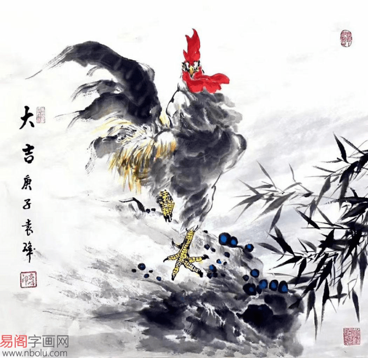 中美协画家袁峰,国画公鸡生动传神斗志昂扬