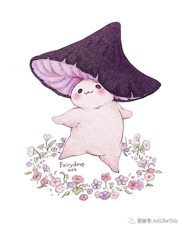 【插画】fairydropart笔下肉乎乎,圆嘟嘟的蘑菇小精灵